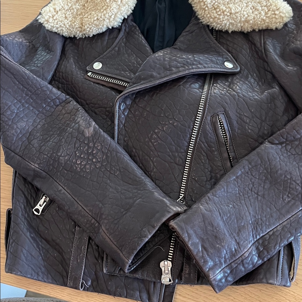 Acne Brown Leather Jacket with Cream Collar - Picture 7 of 8
